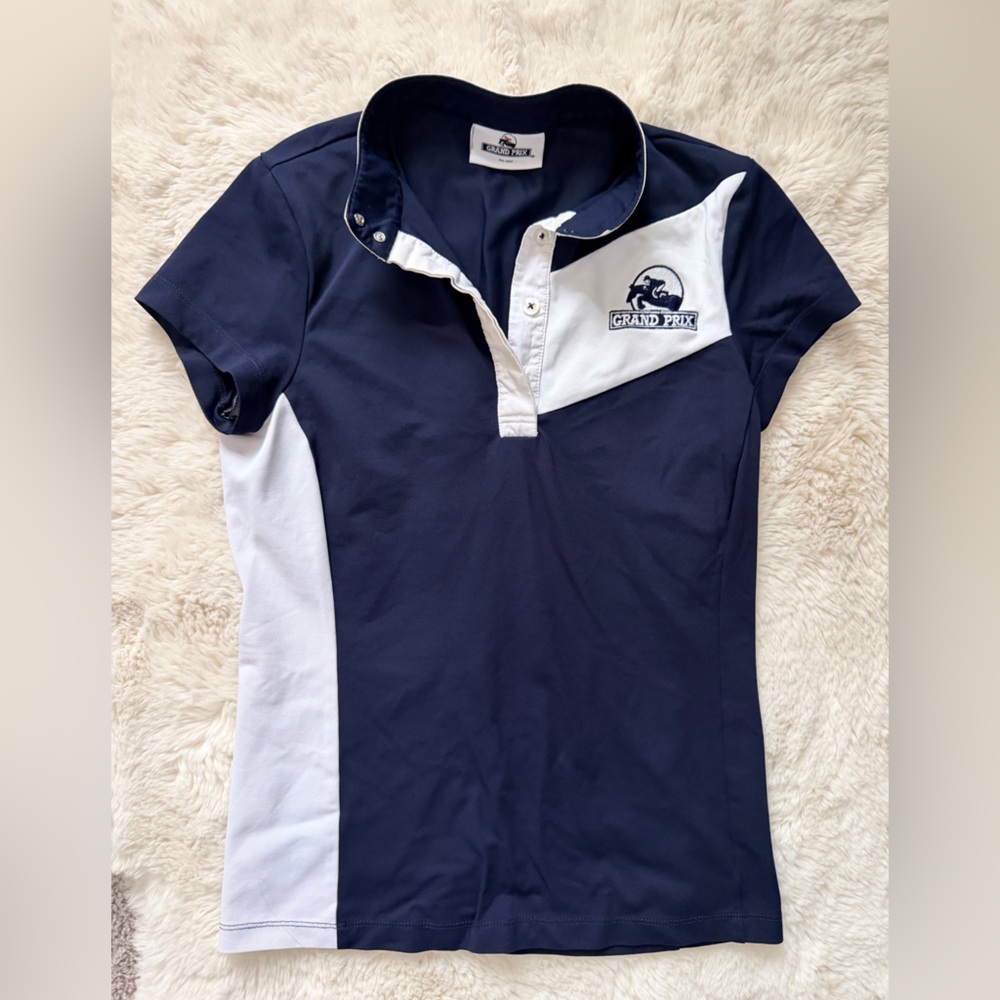 Grand Prix Navy and White Equestrian Polo Shirt